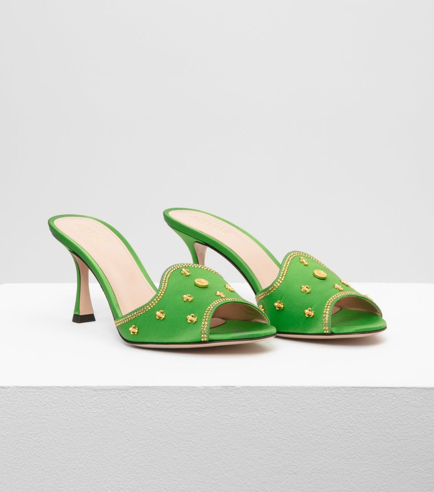 Mules à talon Vert Émeraude Chance - Ornée D’or 24 carats