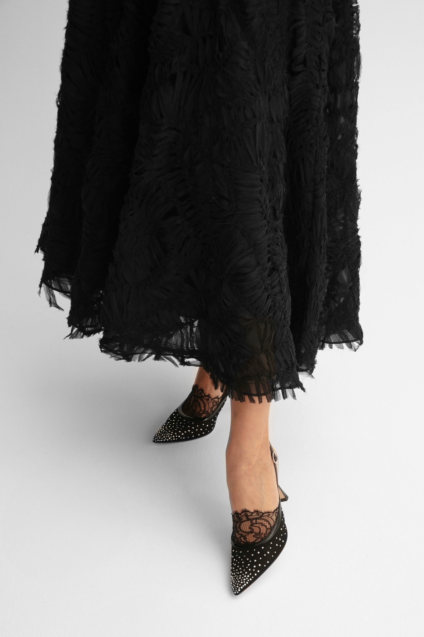 Escarpins Slingback Madame en noir - Dentelle De Calais Couture