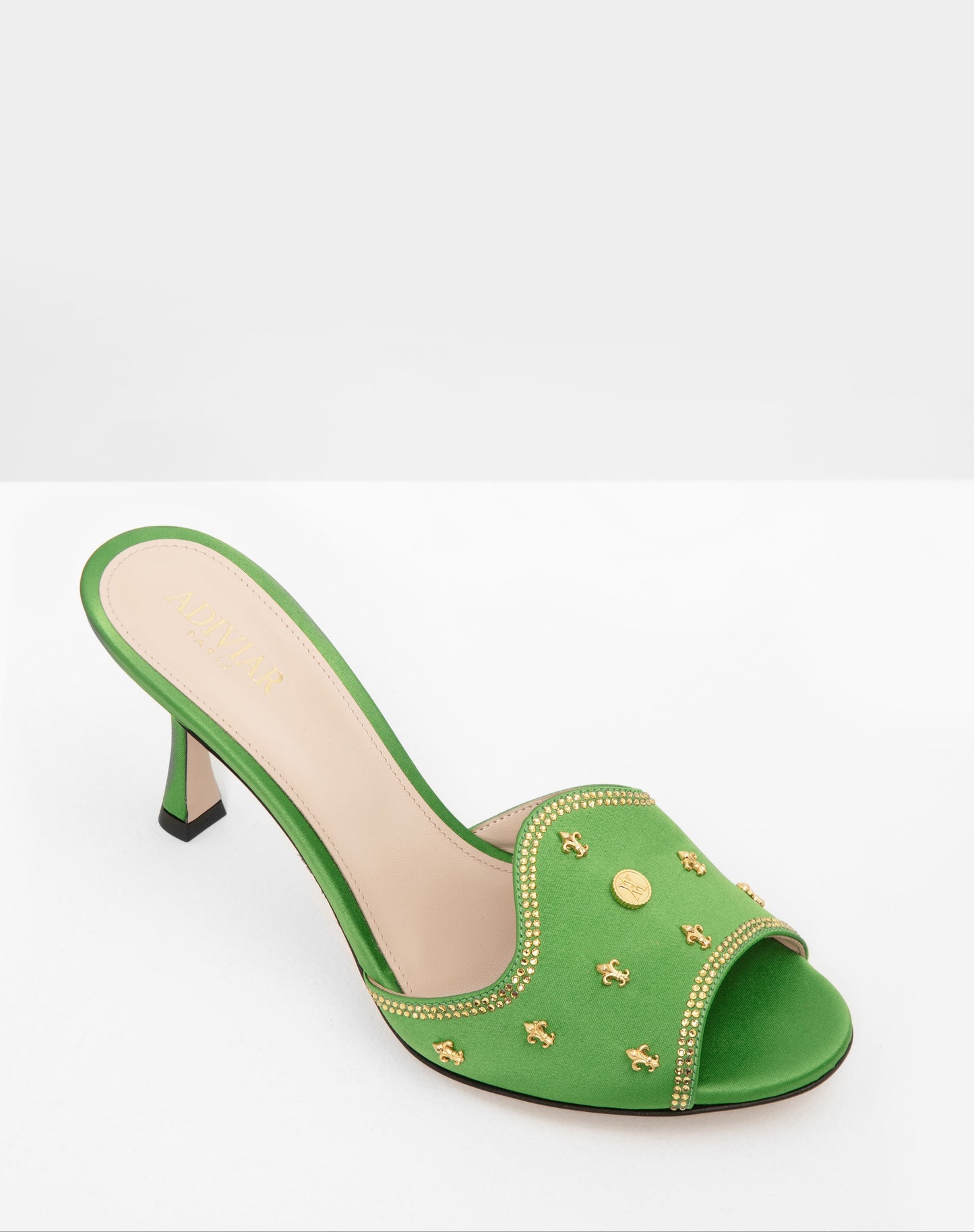 Mules à talon Vert Émeraude Chance - Ornée D’or 24 carats