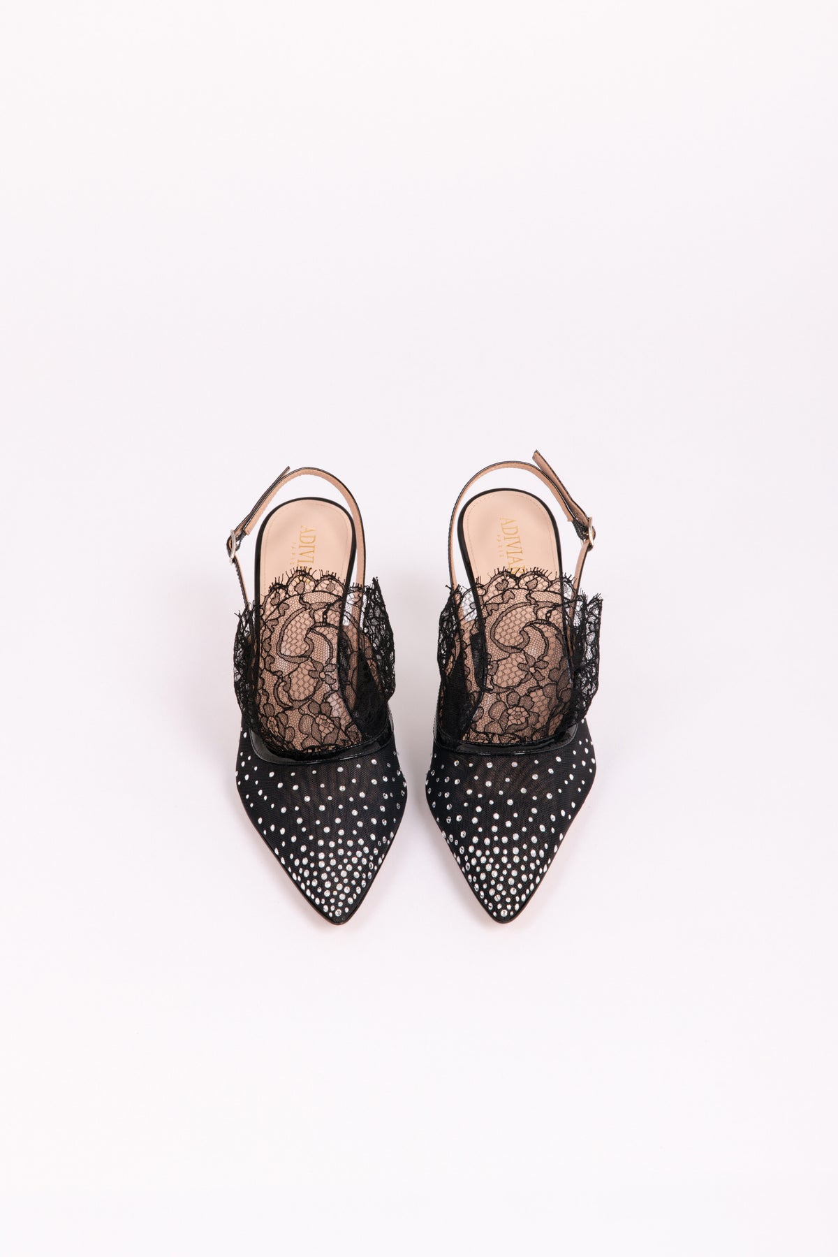 Escarpins Slingblack Madame en noir - Dentelle De Calais Couture Élevée.