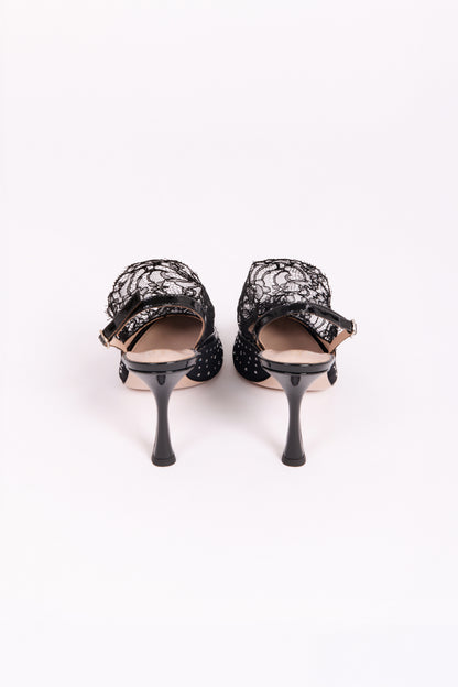 Escarpins Slingblack Madame en noir - Dentelle De Calais Couture Élevée.
