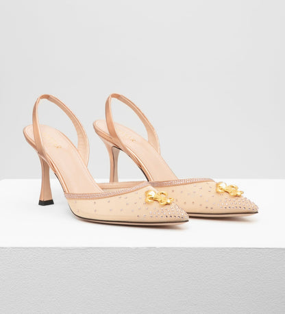Escarpins Slingback Rose Ma Reine - Ornée D’or 24 Carats