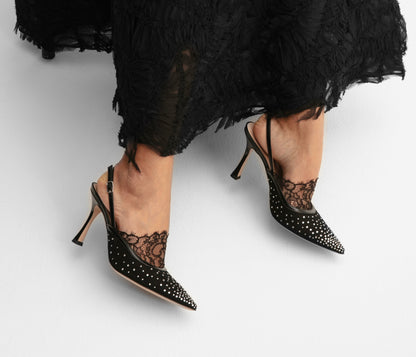 Escarpins Slingback Noir Madame - Dentelle De Calais