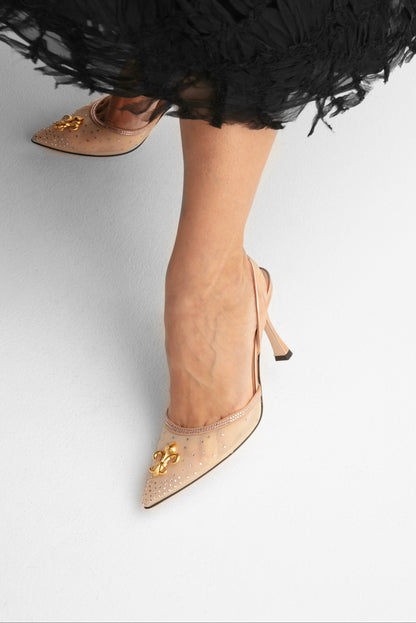 Escarpins Slingback Rose Ma Reine - Ornée D’or 24 Carats
