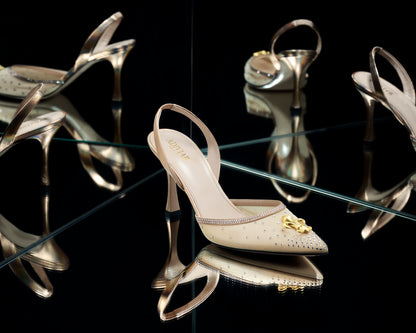 Escarpins Slingback Ma Reine rose  - Ornés d’or 24 Carats