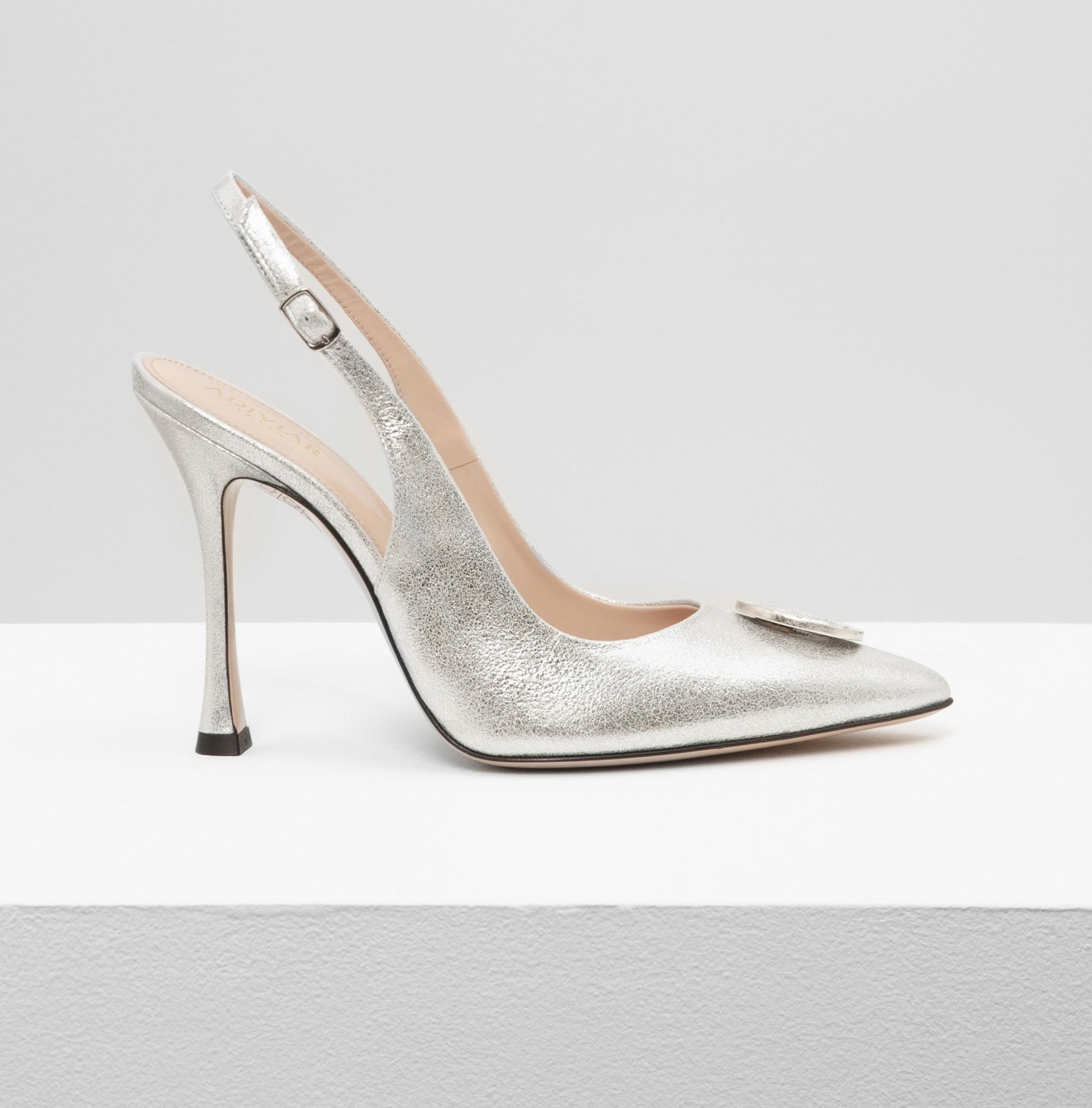 Escarpins Slingback Argenté Impératrice Ornée D'or Blanc – ADIVIAR