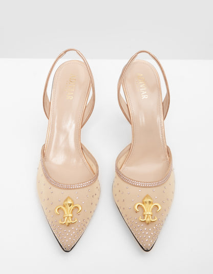 Escarpins Slingback Rose Ma Reine - Ornée D’or 24 Carats