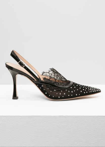 Escarpins Slingback Noir Madame - Dentelle De Calais